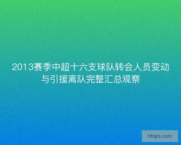 2013赛季中超十六支球队转会人员变动与引援离队完整汇总观察
